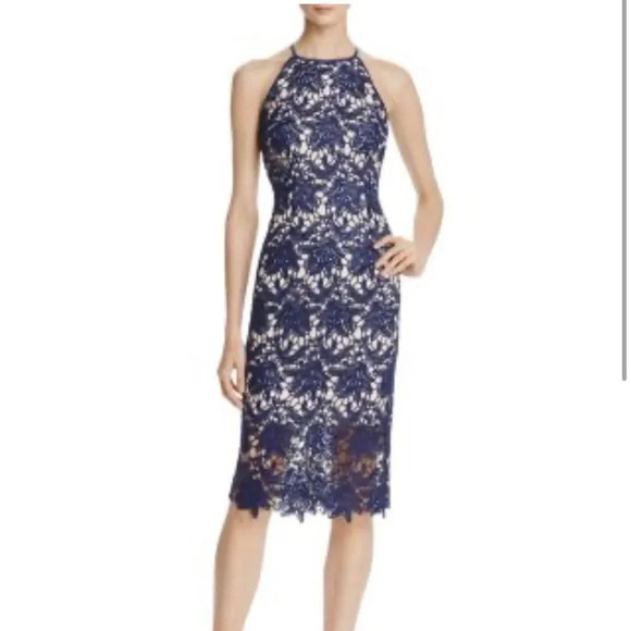 Keepsake Blue True Love Lace Midi Sleeveless‎ Cocktail Dress Medium - Picture 1 of 6
